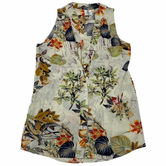 C Apparel Sleeveless V-Neck Floral Print Button Down High Low Blouse - Picture 5 of 11